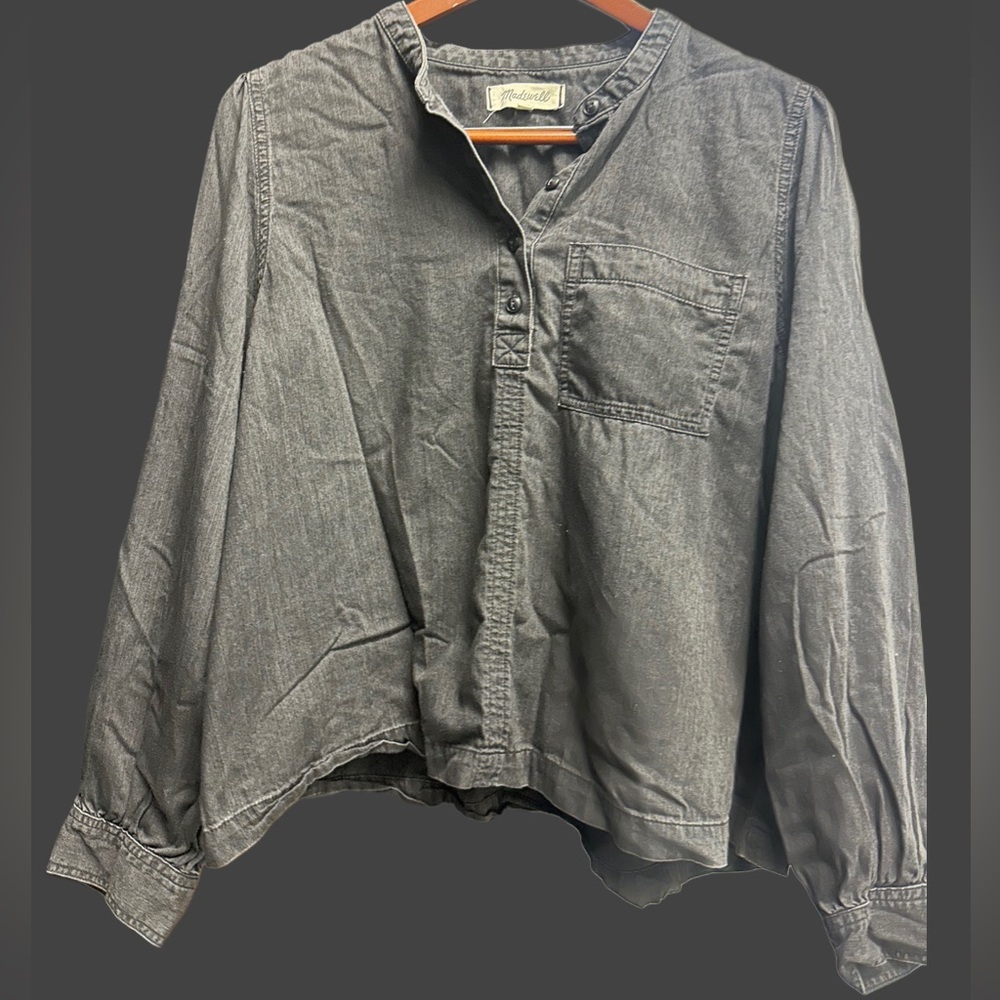 Madewell Washed Black Button Front Long Sleeve Blouse